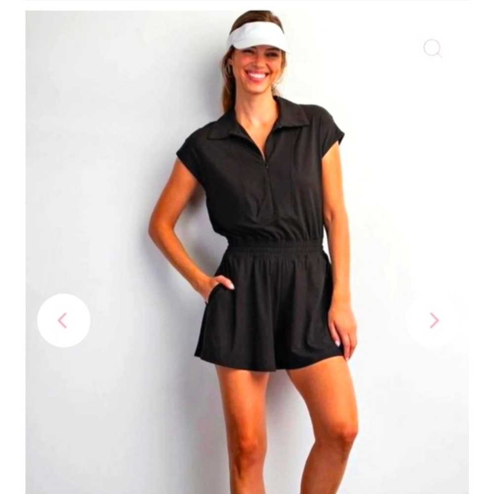 FP Movement Black Mesh Tennis Romper XS Quarter Zip Activewear Built-in Liner